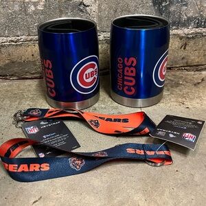 NWT - Chicago Cubs lot two metal Koozies and Lanyard keychains nfl football